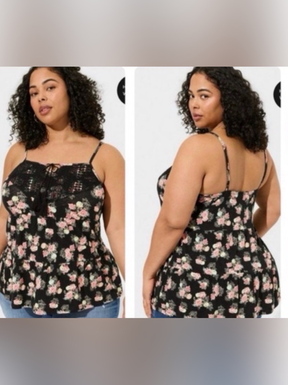 torrid Black Pink Floral Peplum Cami